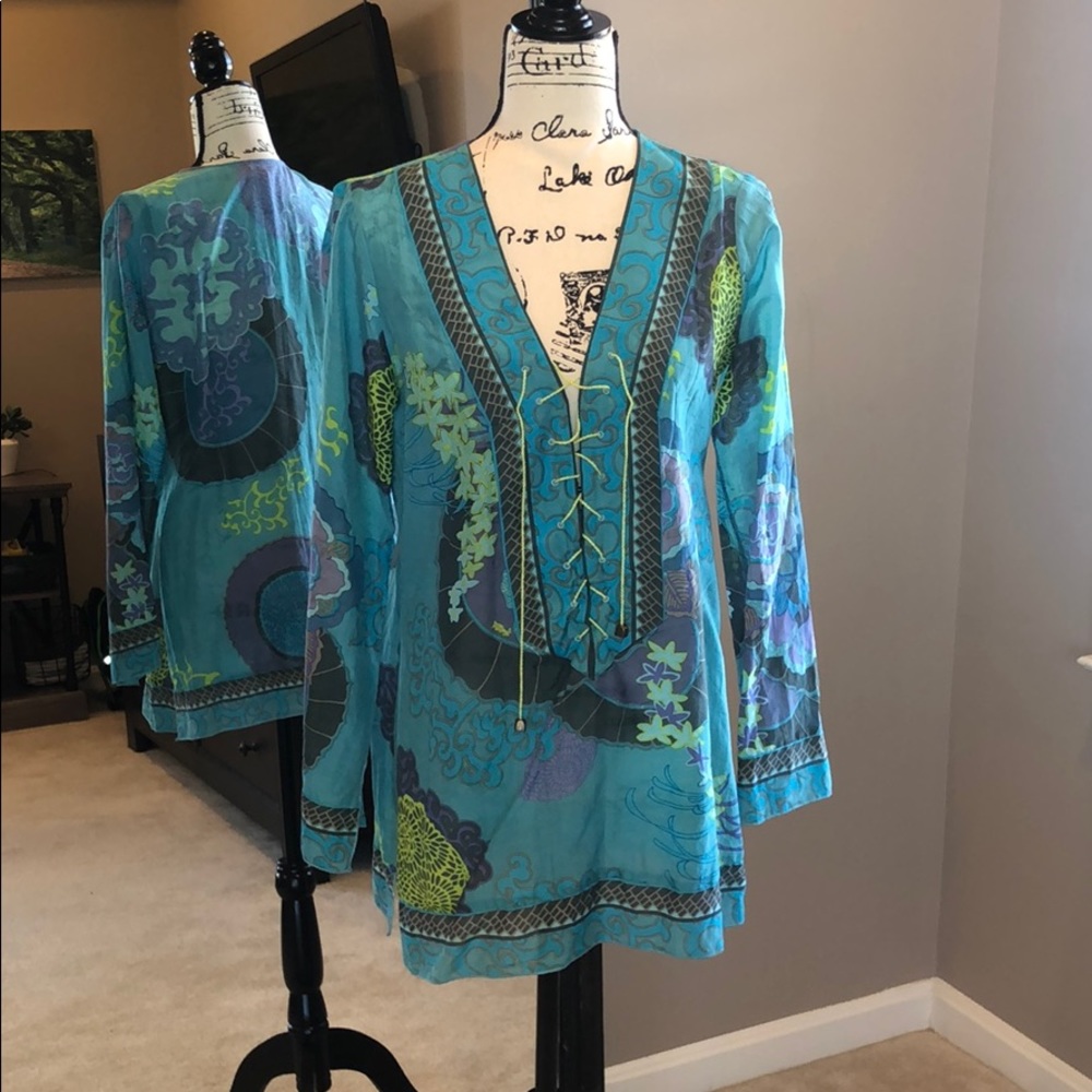 Hale Bob Cabana Teal Tunic style swim cover up